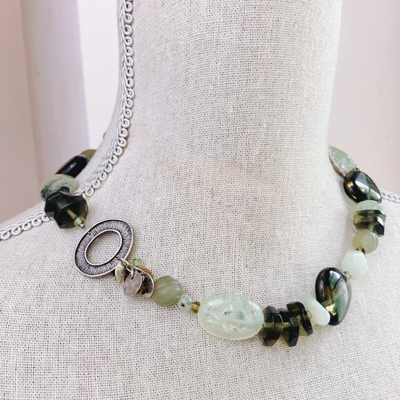 Chunky Retired Silpada Sterling Green Gemstone Necklace, Serpentine Quartz N1995 - Picture 2 of 9
